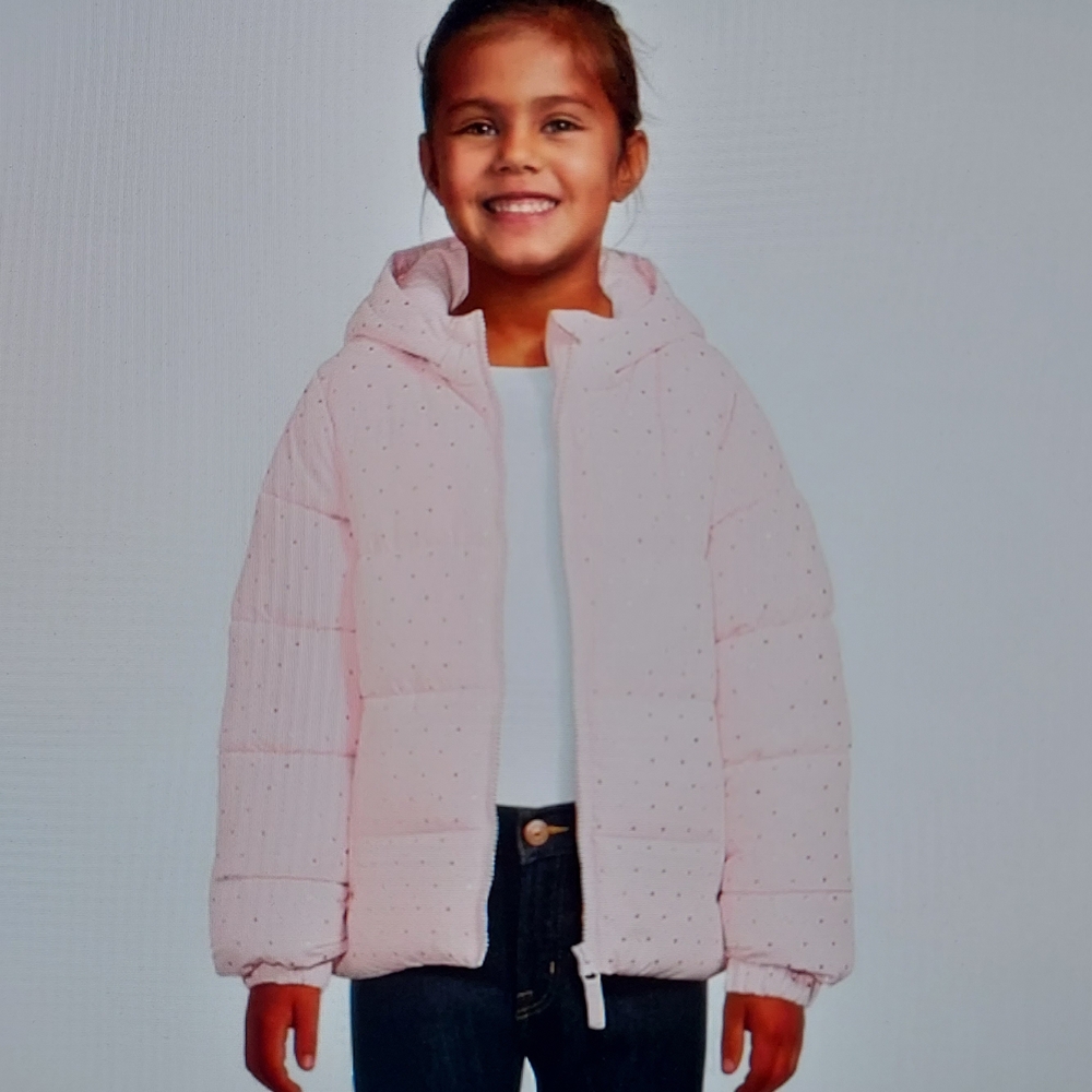 Swiss Tech Kids Blush Pink Dots Puffer Jacket Coat Hooded XS 4-5 Winter Snow